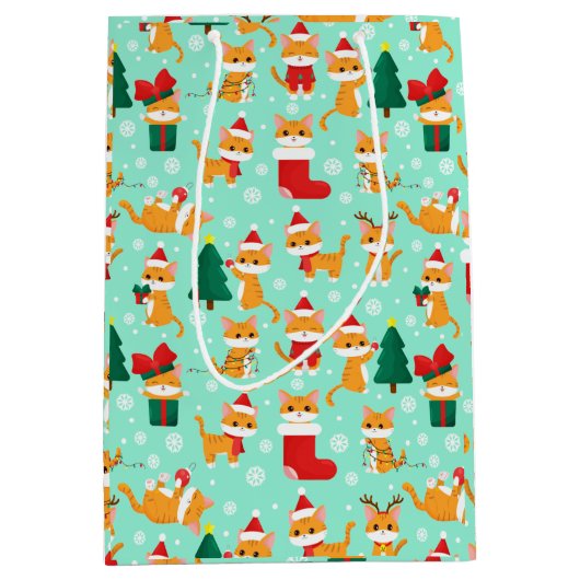 キュートオレンジ虎猫クリスマス ミディアムペーパーバッグ (正面)