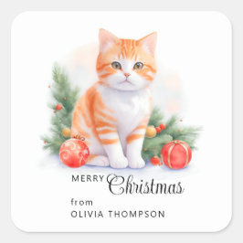 キュートオレンジ虎猫子猫メリークリスマス スクエアシール