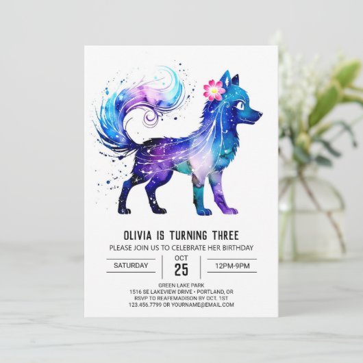 キュートオンラインウルフデジタルガール誕生日 招待状 (スタンド正面)