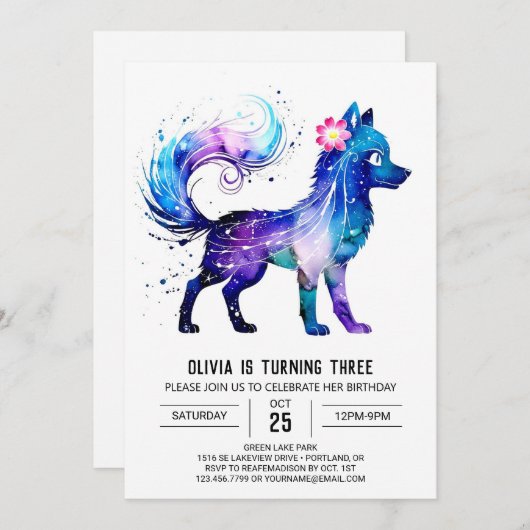 キュートオンラインウルフデジタルガール誕生日 招待状 (正面/裏面)