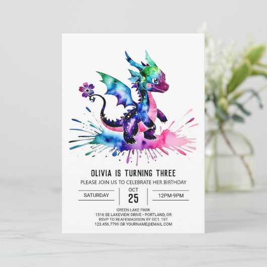 キュートオンラインドラゴンデジタルガール誕生日 招待状 (スタンド正面)