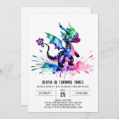 キュートオンラインドラゴンデジタルガール誕生日 招待状 (正面/裏面)