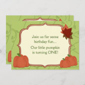 キュートオータムカボチャ1st誕生日パーティの招待状 招待状 (正面/裏面)