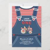 キュートオーバーールズファームトラクターボーイズ誕生日招待 招待状 (正面)