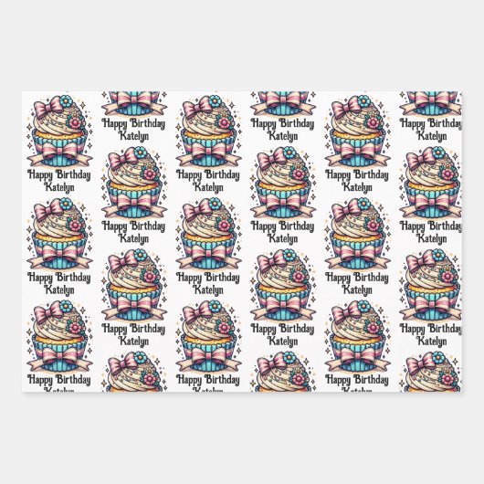 キュートカお洒落ップパーソナライズされたケーキ誕生日 ラッピングペーパーシート (正面2)