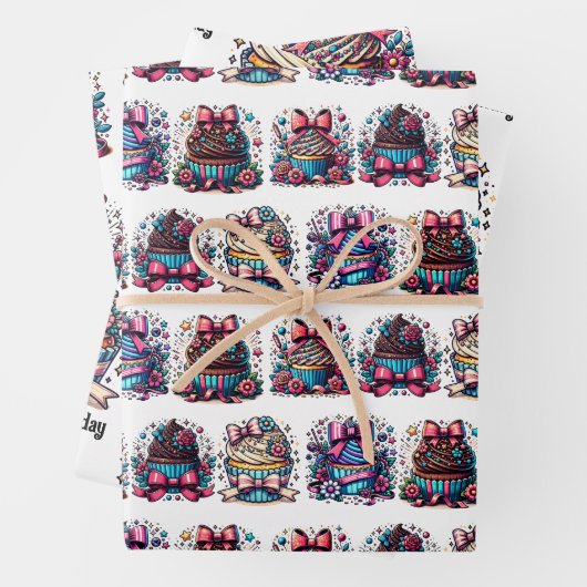 キュートカお洒落ップパーソナライズされたケーキ誕生日 ラッピングペーパーシート (インサイチュ)