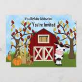 キュートカウアンドバーンオータム誕生日招待状 招待状 (正面/裏面)