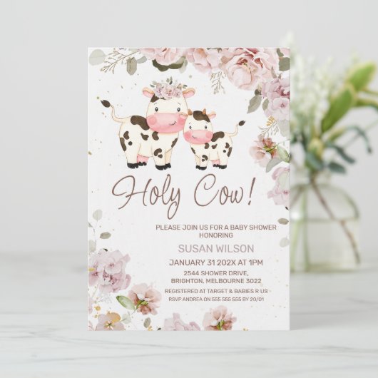 キュートカウカーフシックフローラベビーシャワー招待状 招待状 (スタンド正面)