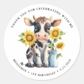 キュートカウサンフラワーモダンズシンプル誕生日 ラウンドシール (正面)