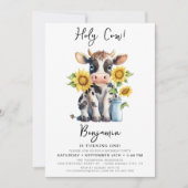 キュートカウサンフラワーモダンズシンプル誕生日 招待状 (正面)