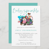 キュートカウスリーピングファームティール(緑がかった色)ベビー散水 招待状 (正面/裏面)