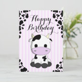 キュートカウパープルストライププリント子供の誕生日 カード (スタンド正面)