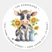 キュートカウヒマワラースファームアニマル差出人住所 ラウンドシール (正面)