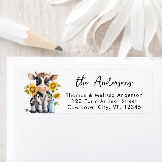 キュートカウヒマワラースファームアニマル差出人住所 ラベル (インサイチュ)