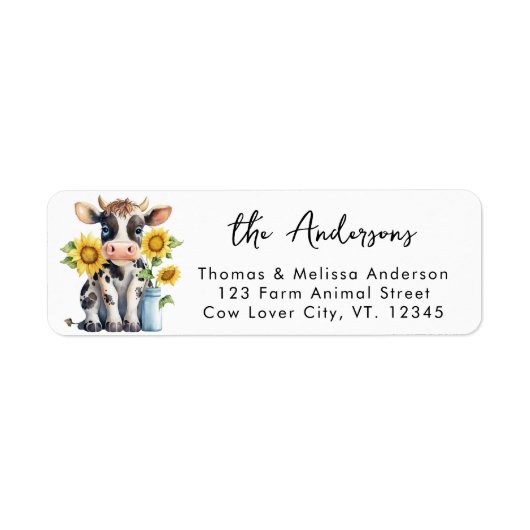 キュートカウヒマワラースファームアニマル差出人住所 ラベル (正面)