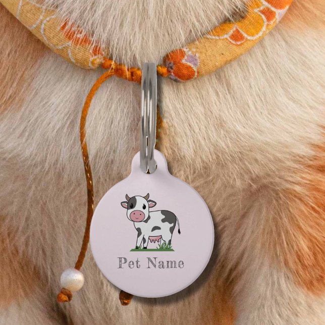 キュートカウピンクペットタグ ペット　ネームタグ (Cute Cow Pink Pet Tag)