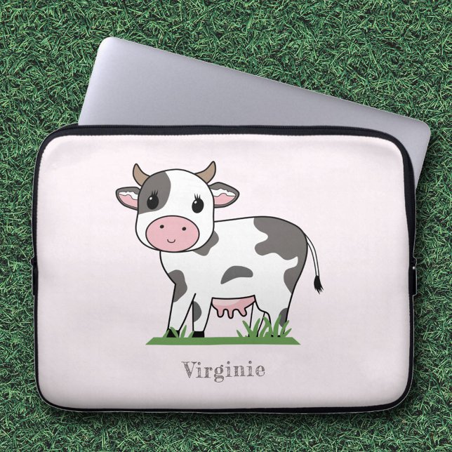 キュートカウピンクラップトップスリーブ ラップトップスリーブ (Cute Cow Pink Laptop Sleeve)