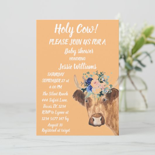 キュートカウファームカントリー男の赤ちゃんウェスタンフローラインヴィ 招待状 (スタンド正面)