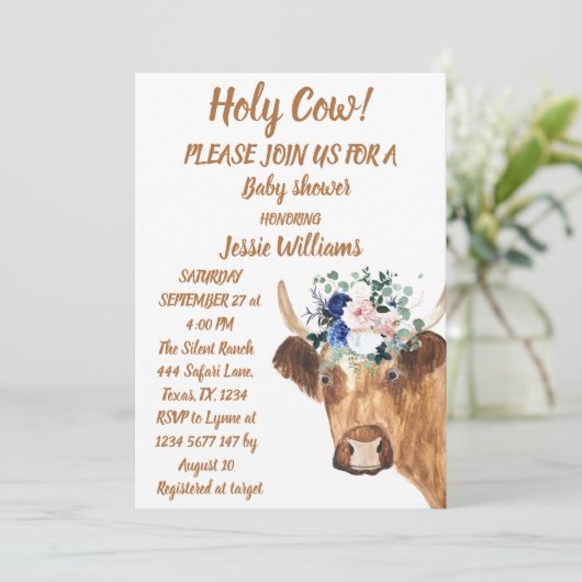 キュートカウファームカントリー男の赤ちゃんウェスタンフローラボホ 招待状 (スタンド正面)