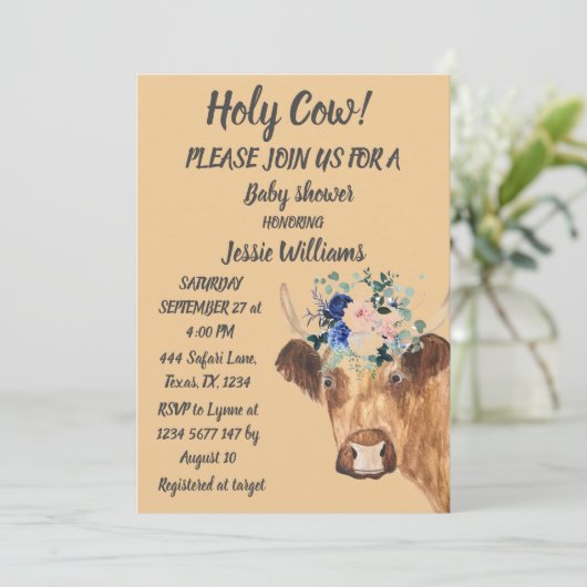キュートカウファームカントリー男の赤ちゃんウェスタンフローラ 招待状 (スタンド正面)