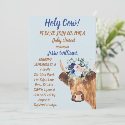 キュートカウファームカントリー男の赤ちゃんウェスタンフローラ 招待状 (スタンド正面)
