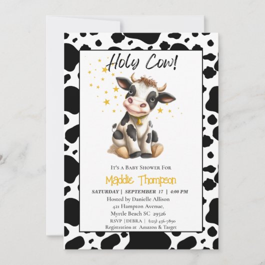 キュートカウファームテーマベビーシャワー招待状 招待状 (正面)