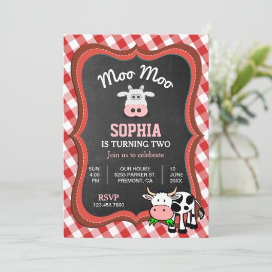 キュートカウファーム子供の誕生日パーティの招待状 招待状 (スタンド正面)