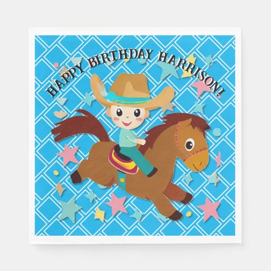 キュートカウボーイアンドホースウェスタン誕生日 スタンダードランチョンナプキン (正面)