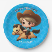 キュートカウボーイアンドホースウェスタン誕生日 ペーパープレート (正面)