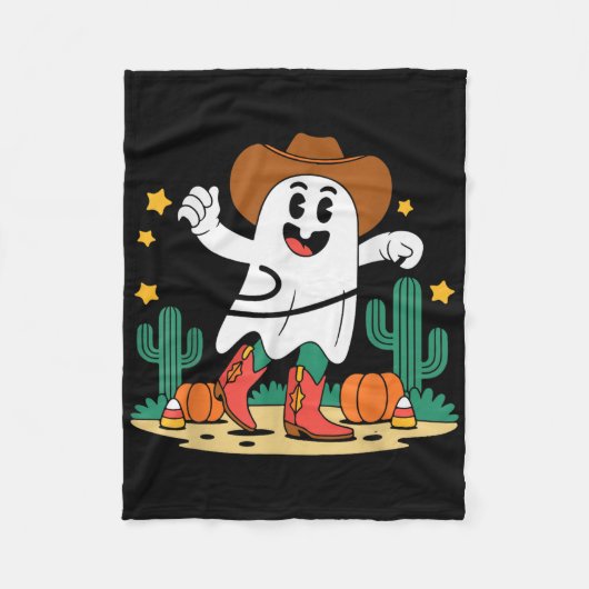 キュートカウボーイウェスタン幽霊for秋不気味ハロウィー フリースブランケット (正面)