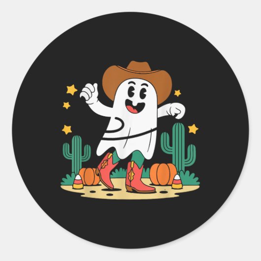 キュートカウボーイウェスタン幽霊for秋不気味ハロウィー ラウンドシール (正面)
