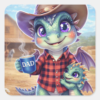 キュートカウボーイドラゴン・ダッドスクエアステッカー スクエアシール