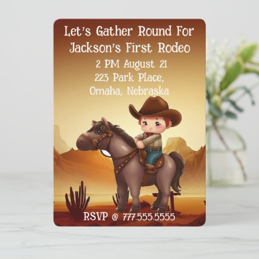 キュートカウボーイファーストロデオ誕生日 招待状 (スタンド正面)