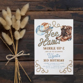 キュートカウボーイブーツブルーイーフーロデオ誕生日 招待状