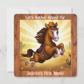 キュートカウボーイホースファーストロデオ誕生日 招待状 (正面)