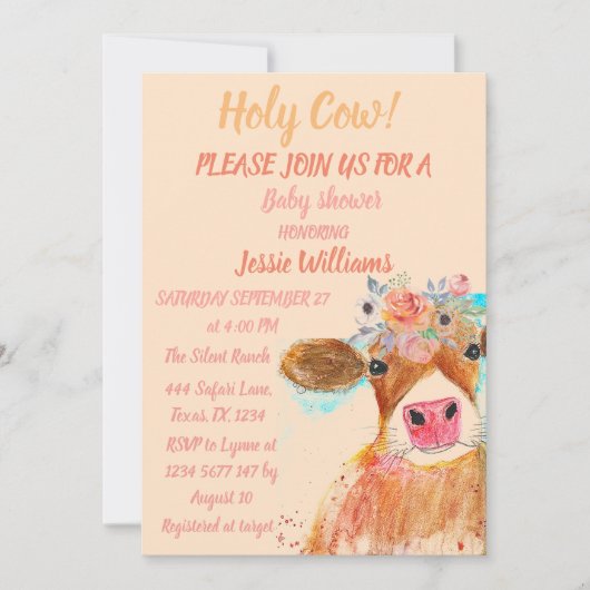 キュートカウボーホカントリーベビーガールウェスタンフローラ 招待状 (正面)