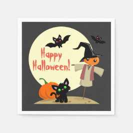 キュートカカカカロ&子猫ハロウィーン紙ナプキンス スタンダードカクテルナプキン