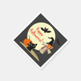 キュートカカカカロ&子猫ハロウィーン紙ナプキンス スタンダードカクテルナプキン