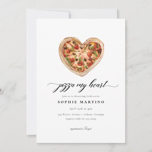 キュートカジュアルピザマイハートイタリアンブライダルシャワー 招待状 (正面)