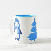 キュートカスタマイズなペンギンのホワイトクリスマス ツートーンマグカップ (正面左)