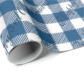 キュートカスタムネイビーブルーギンガムカントリーシャビーシック ラッピングペーパー (ロールコーナー)