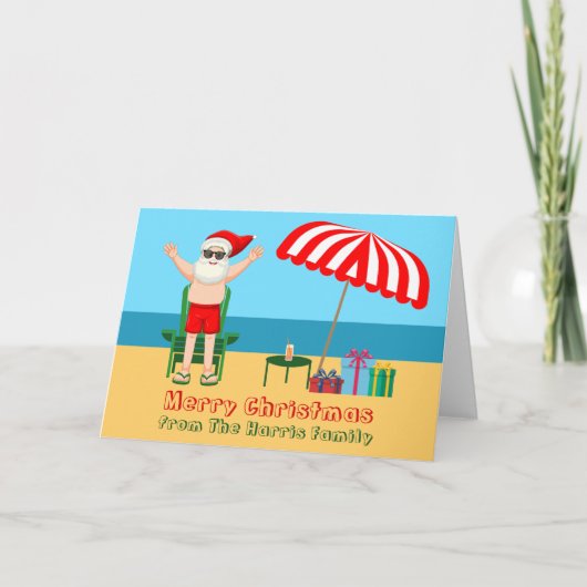 キュートカスタムビーチサニーサンタクロースクリスマス シーズンカード (正面)