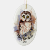 キュートカスタムフクロウバードメリークリスマス セラミックオーナメント (右)