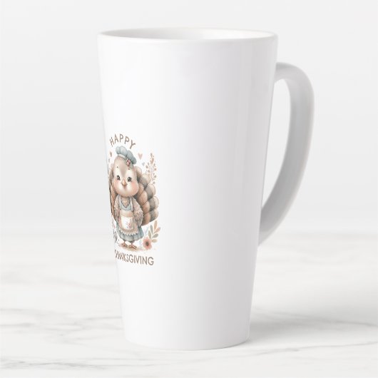 キュートカスタムメッセージターキーホリデイ カフェラテマグ (右アングル)