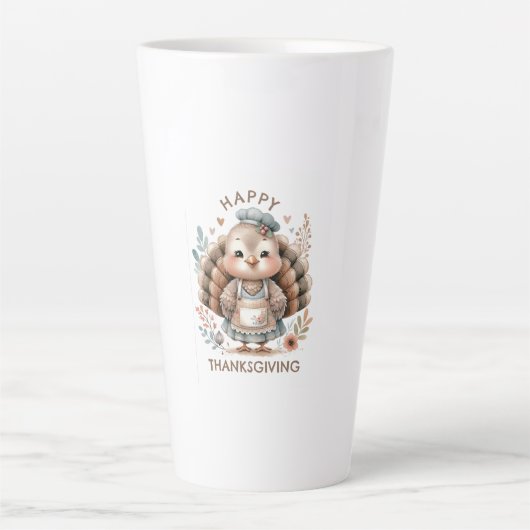 キュートカスタムメッセージターキーホリデイ カフェラテマグ (正面)