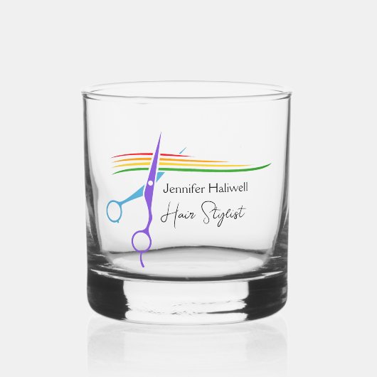 キュートカスタム美容師レインボーハサミサロン ウイスキーグラス (正面)