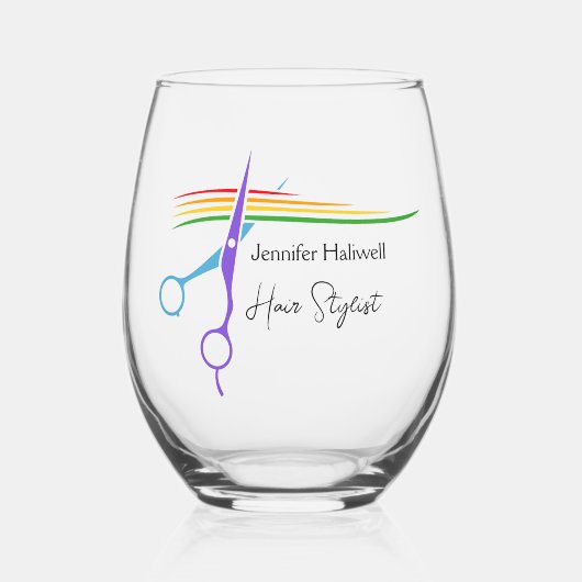 キュートカスタム美容師レインボーハサミサロン ステムなしワイングラス (正面)