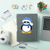 キュートカッコいいペンギン冬の青いサンタ帽 シール (iPadカバー)