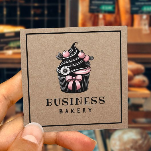 キュートカップケーキハンドメイドベーカリー素朴クラフト スクエア名刺