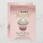 キュートカップケーキバラ金ゴールドグリッター 招待状 (正面/裏面)